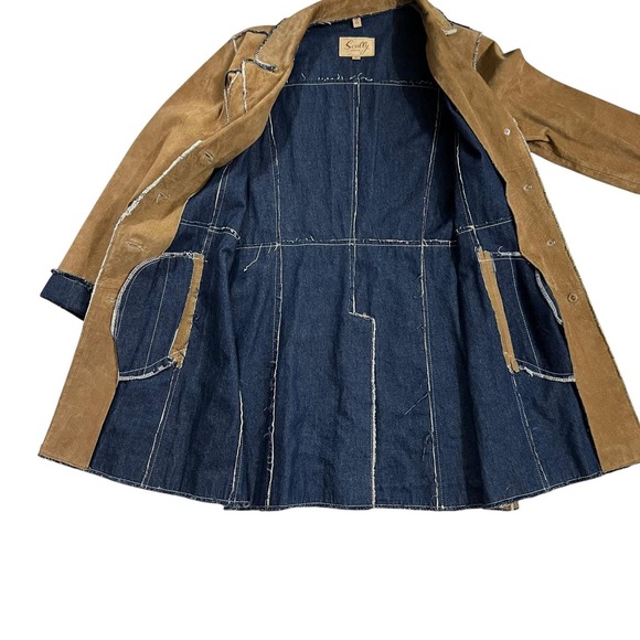 Scully Suede Leather Denim Lined Coat Tan Western Raw Edge Seam Jacket Womens - Picture 7 of 10